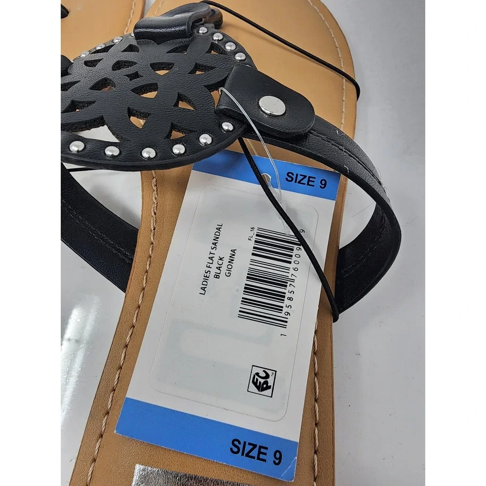 DV Dolce Vita Womens Studded Sandals Black Faux Leather Casual Size 9